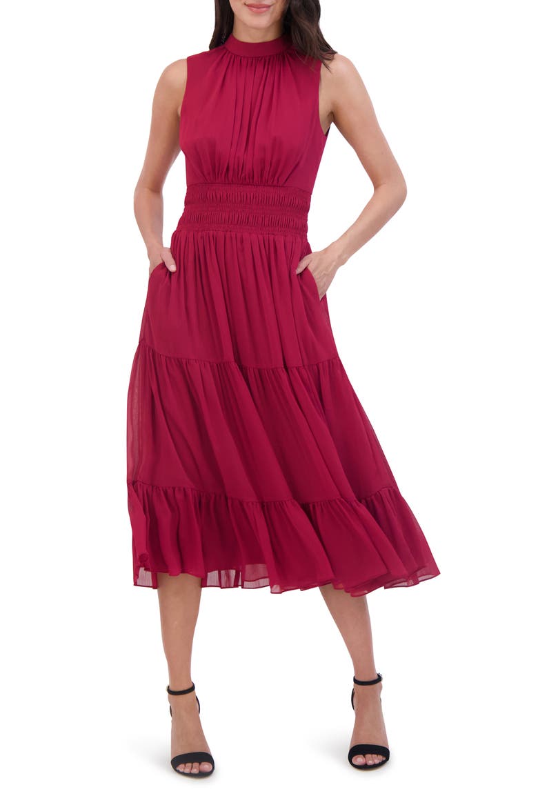 Shirred Waist Sleeveless Tiered Midi Dress, Alternate, color, WNE