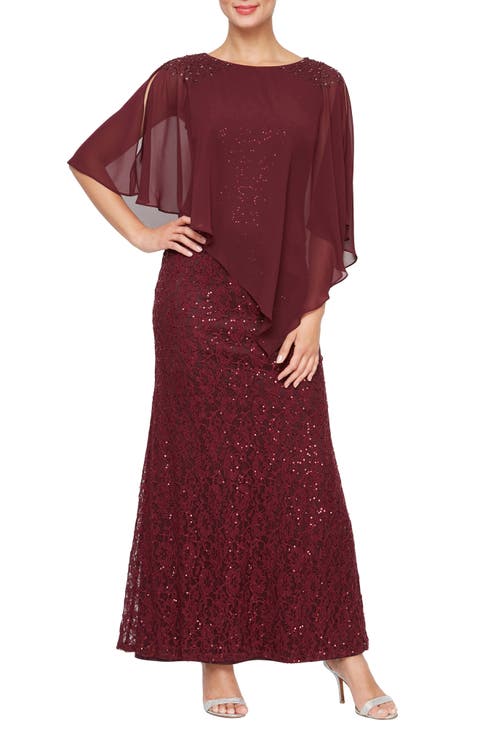 Sequin Lace Capelet Dress (Petite)