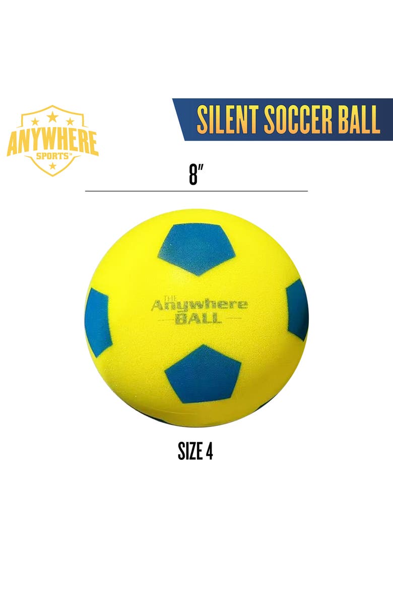Silent Soccer Ball 8" Yellow& Blue Squishy Foam Ball, Size 4, Alternate, color, Multicolored