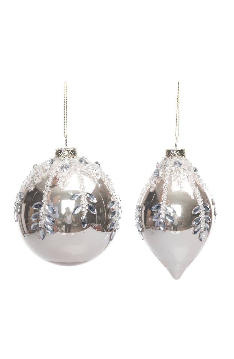 Transpac Glass Gold Ornament with Jewel Detail Set of Two Christmas Decor, Main, color, Metallic Silver
