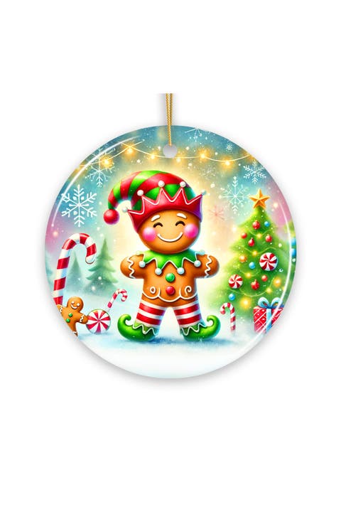 Gingerbread Elf Candy Cane Forest Ornament - Version 2