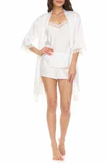 Sabrina Bow Print Satin Short Pajamas & Robe Set
