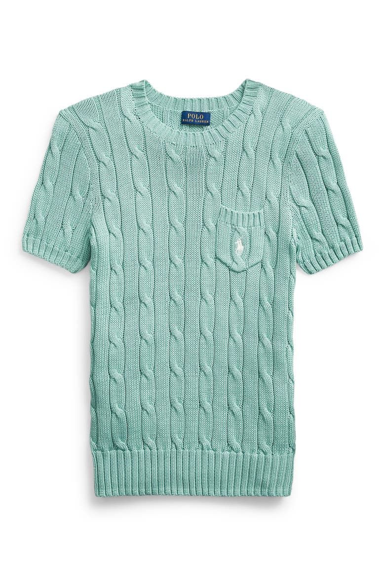 Short Sleeve Cable Sweater, Alternate, color, DEEP SEAFOAM