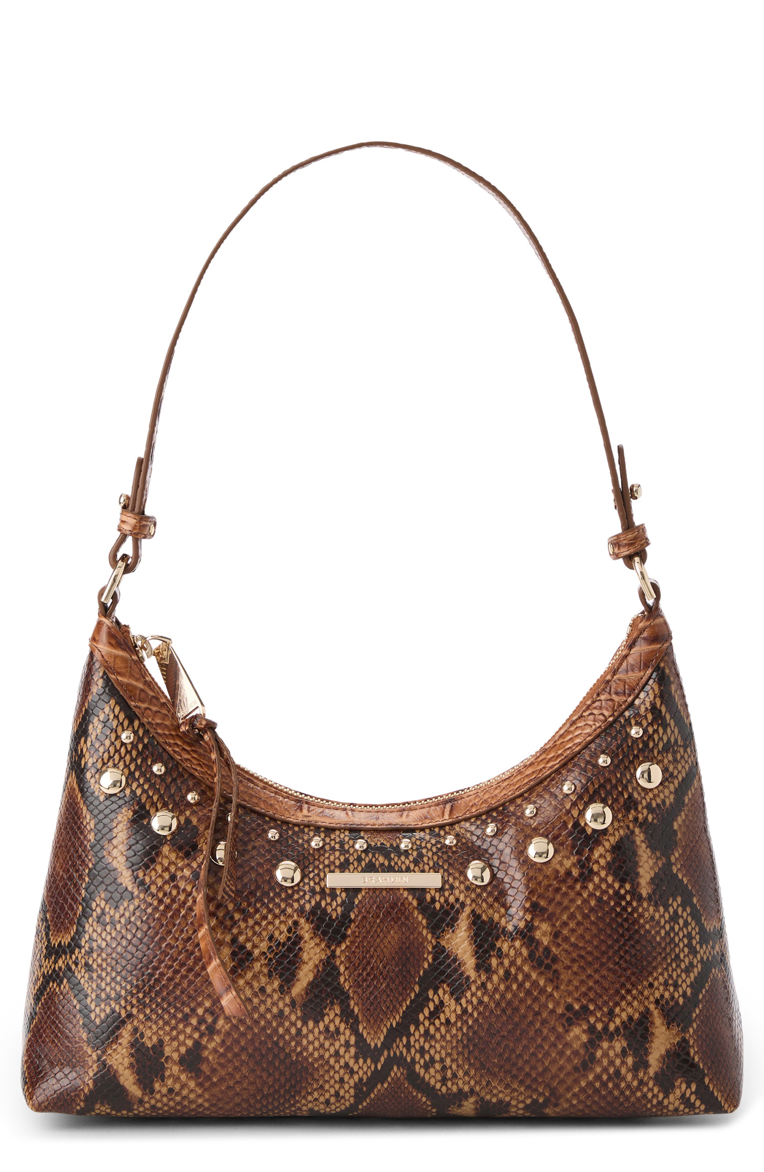 Brahmin Olivia Snakeskin Embossed Leather Shoulder Bag, Main, color, Cinnamon