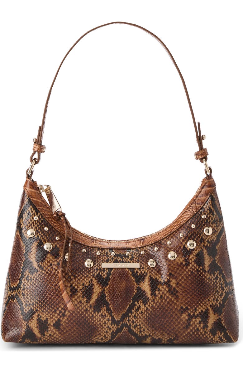 Brahmin Olivia Snakeskin Embossed Leather Shoulder Bag, Main, color, Cinnamon