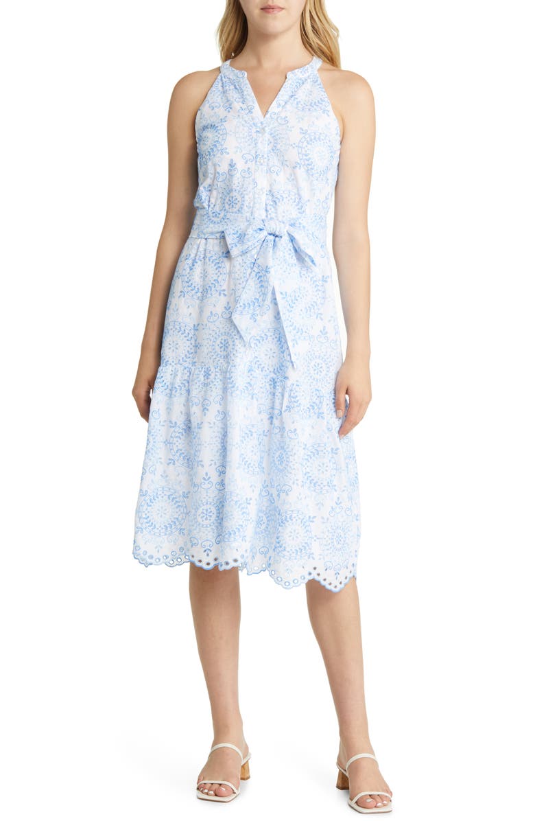 Lilly Pulitzer<sup>®</sup> Kiri Tie Waist Cotton Eyelet Midi Dress, Main, color, 