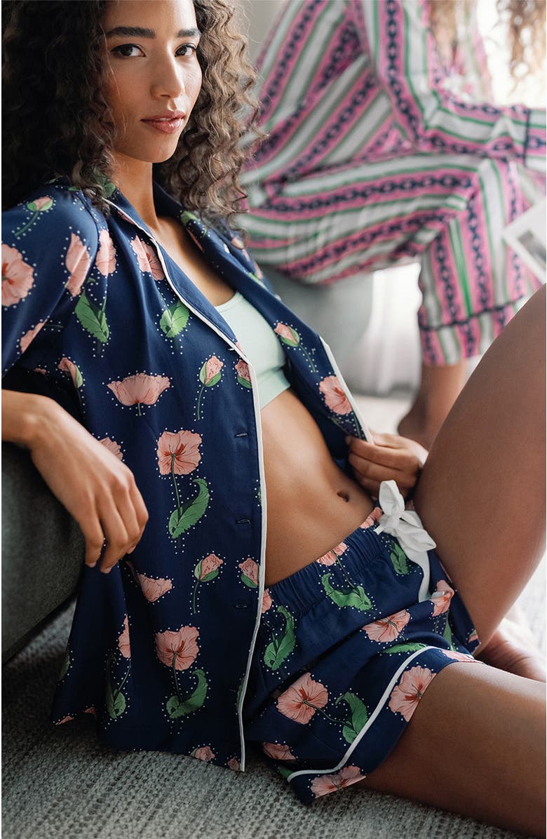 Katie Kime Rhinestone Flower Shorts Set, Alternate, color, Navy