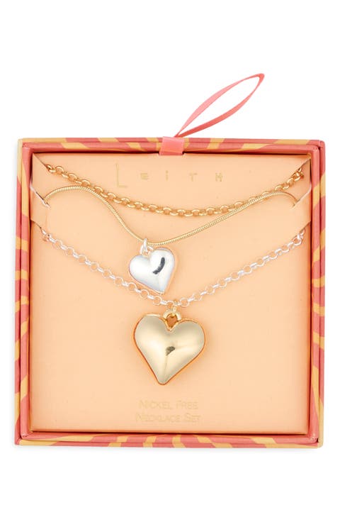 Set of 2 Heart Pendant Layered Necklaces