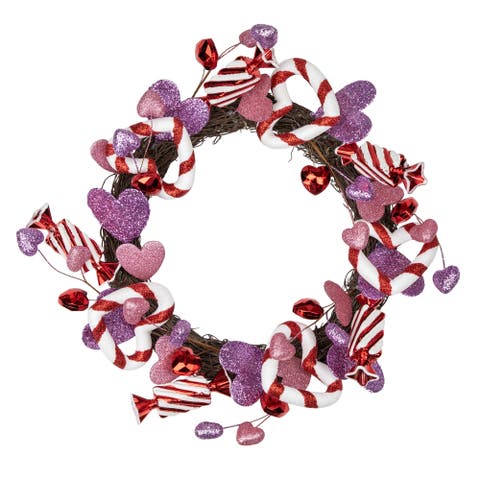 Candies and Hearts Valentine's Day Wreath - 16" - Pink and Purple