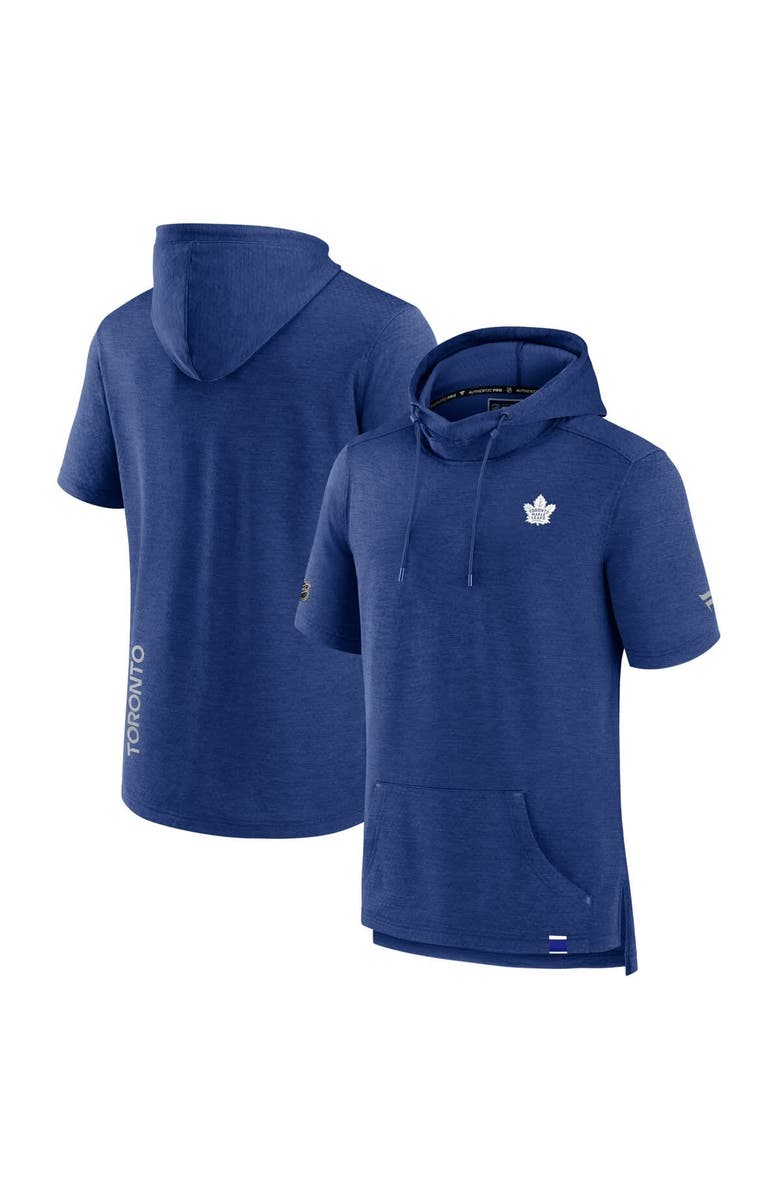 FANATICS Men's Fanatics Heather Blue Toronto Maple Leafs Authentic Pro Short Sleeve Pullover Hoodie, Main, color,