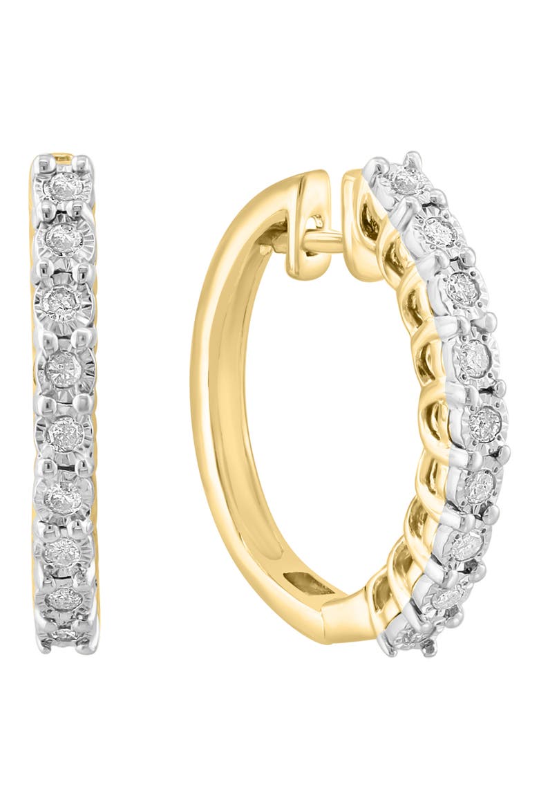 14K Yellow Gold Plated Sterling Silver Diamond Hoop Earrings - 0.51ct., Main, color, YELLOW