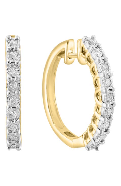 14K Yellow Gold Plated Sterling Silver Diamond Hoop Earrings - 0.51ct.