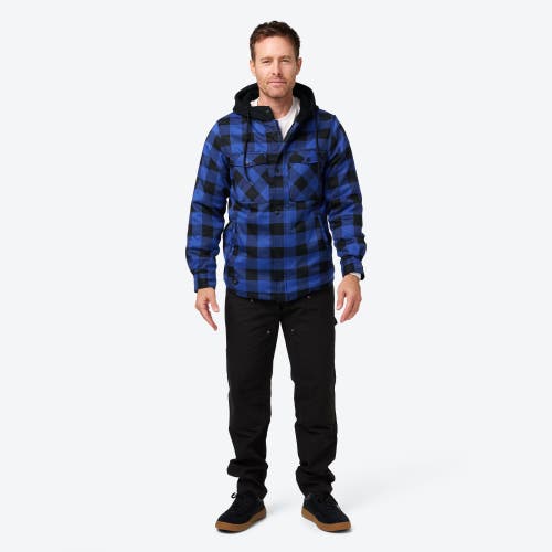 Mobile Warming Flannel Heated Hooded Jacket In Blue