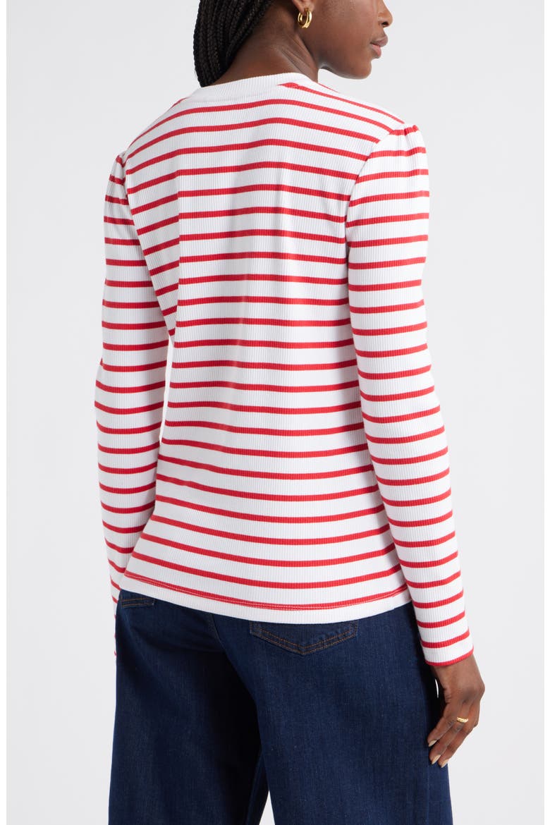 Stripe Button Shoulder Long Sleeve Rib T-Shirt, Alternate, color, WHITE- RED JOSEPHINE STRIPE