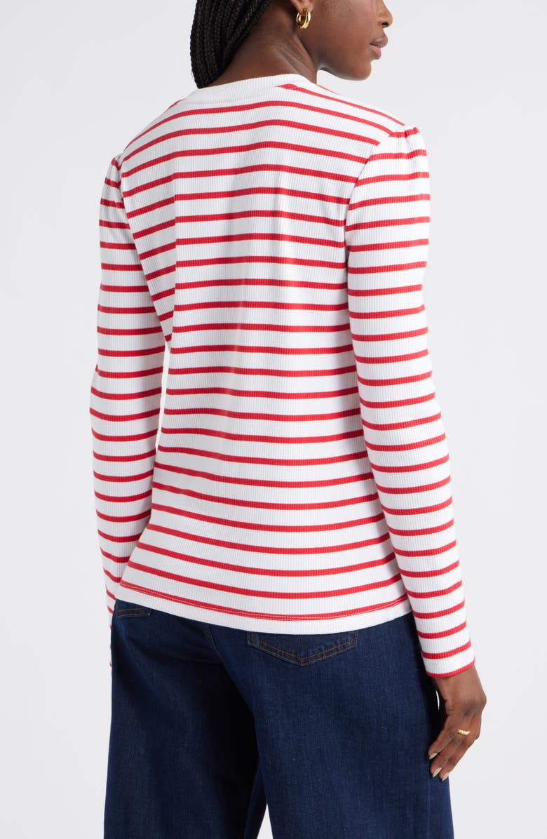 Caslon<sup>®</sup> Stripe Button Shoulder Long Sleeve Rib T-Shirt, Alternate, color, White- Red Josephine Stripe