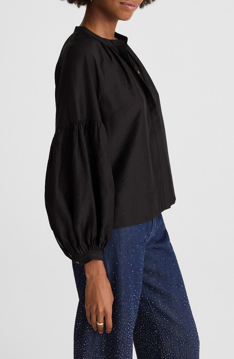 Madewell Shirred Balloon Sleeve Button-Up Top, Alternate, color, Jet Black