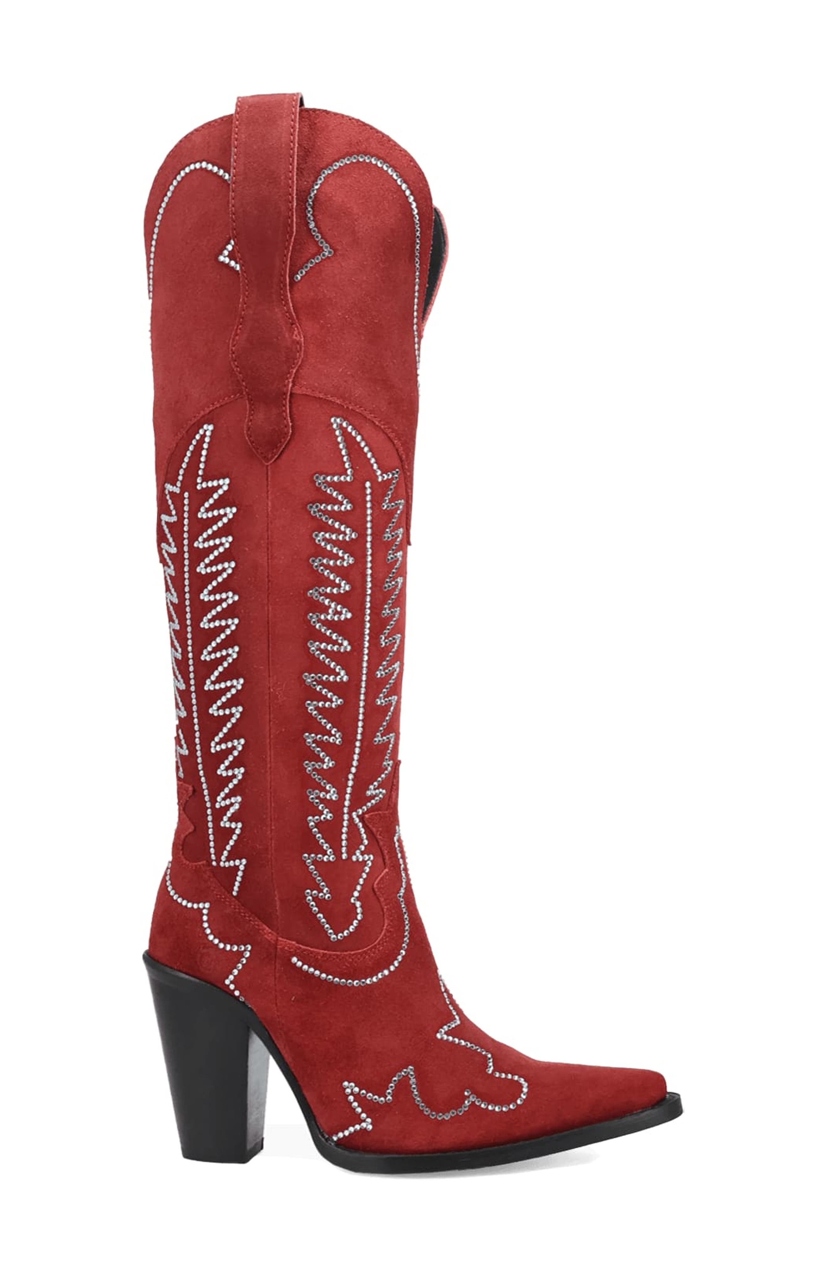 Double Take Over the Knee Western Boot, Alternate, color, RED