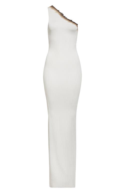 Grace Ling Flame One-shoulder Maxi Dress In White Marshmallow
