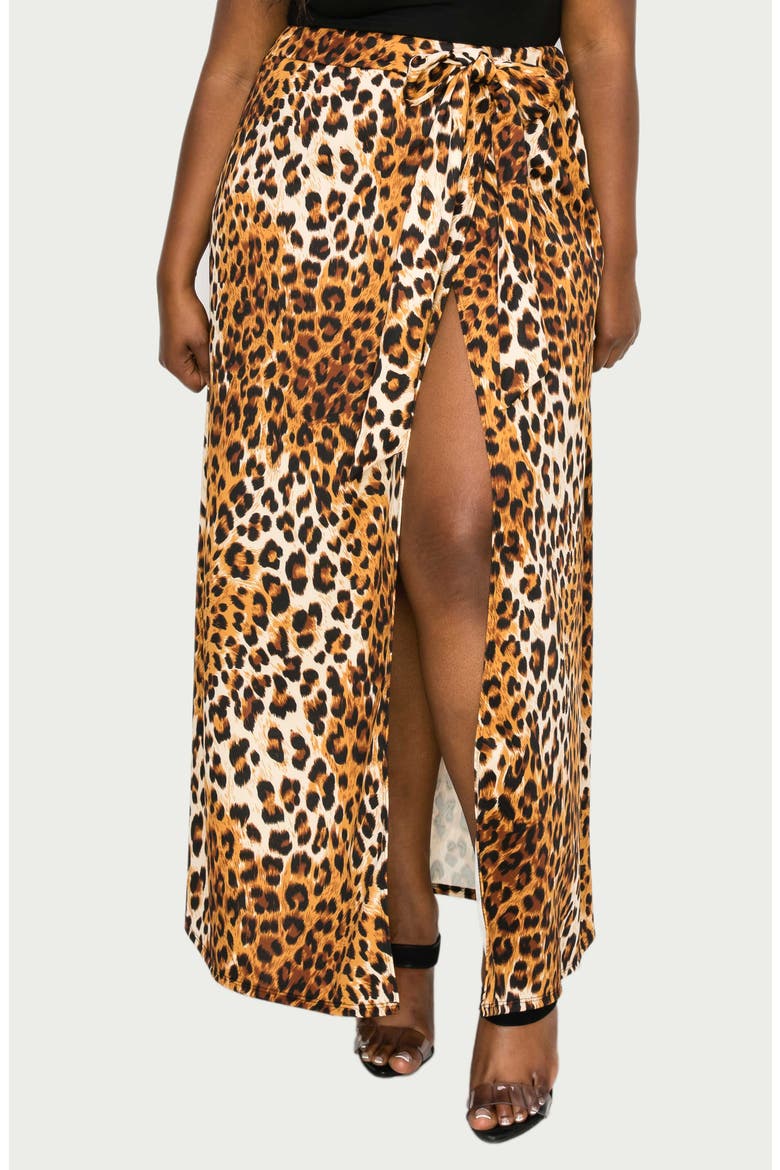 Leopard Tie Front High Waist Faux Wrap Maxi Skirt, Main, color, TAUPE