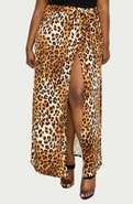 L I V D Leopard Tie Front High Waist Faux Wrap Maxi Skirt