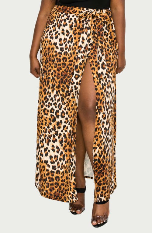 L I V D Leopard Tie Front High Waist Faux Wrap Maxi Skirt In Taupe