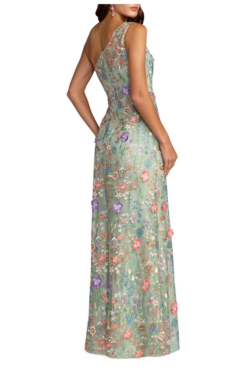 Mac Duggal Petite One Shoulder Lace Embroidered Gown, Alternate, color, Sage Multi