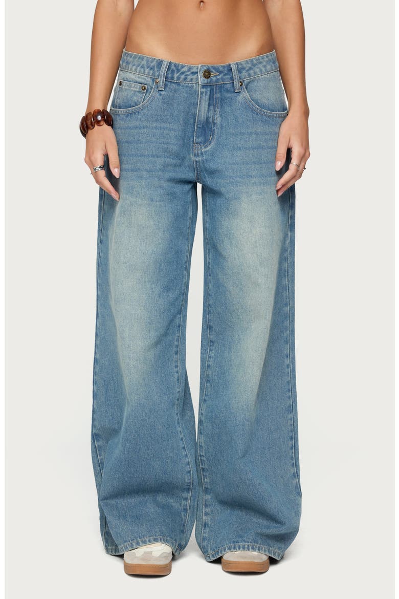 Logo Graphic Wide Leg Jeans, Main, color, BLUE-VINTAGE-WASHED