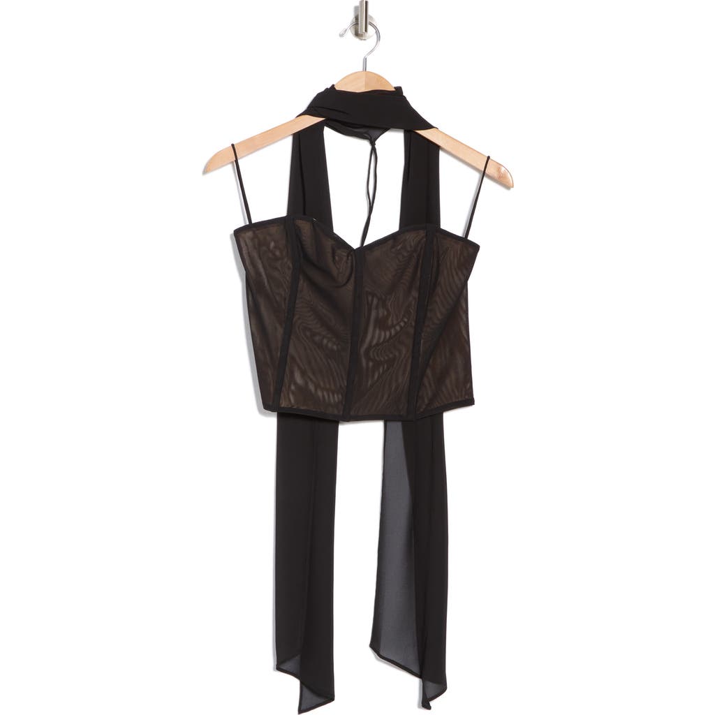 Alice And Olivia Alice + Olivia Aveline Mesh Corset Top & Scarf Set In Black