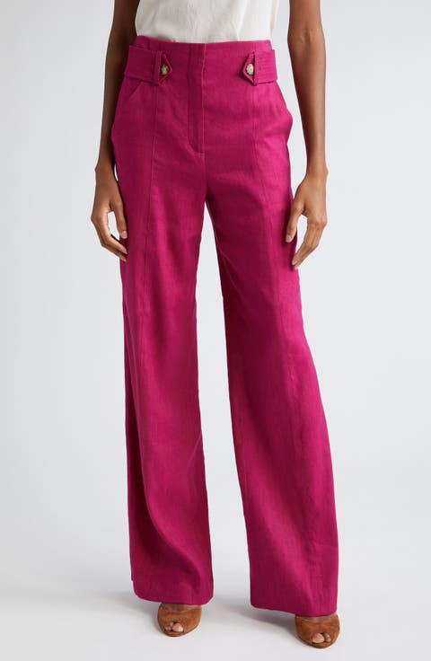 Sunny Button Tab Linen Blend Wide Leg Pants