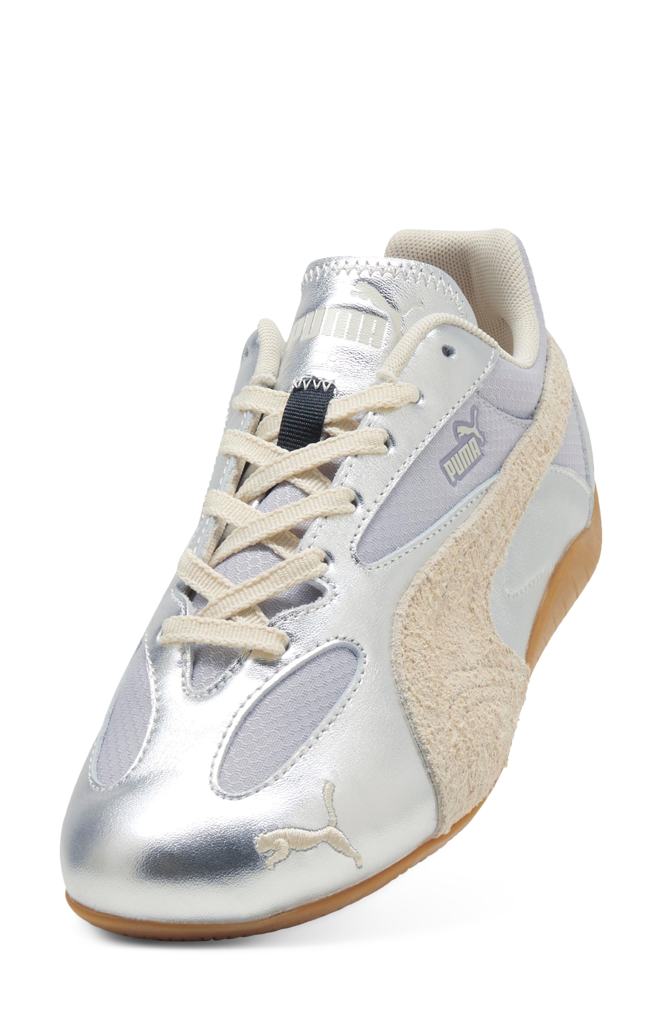 Speedcat Lou Metallic Leather Sneaker, Alternate, color, VIBRANT SILVER/ GUM