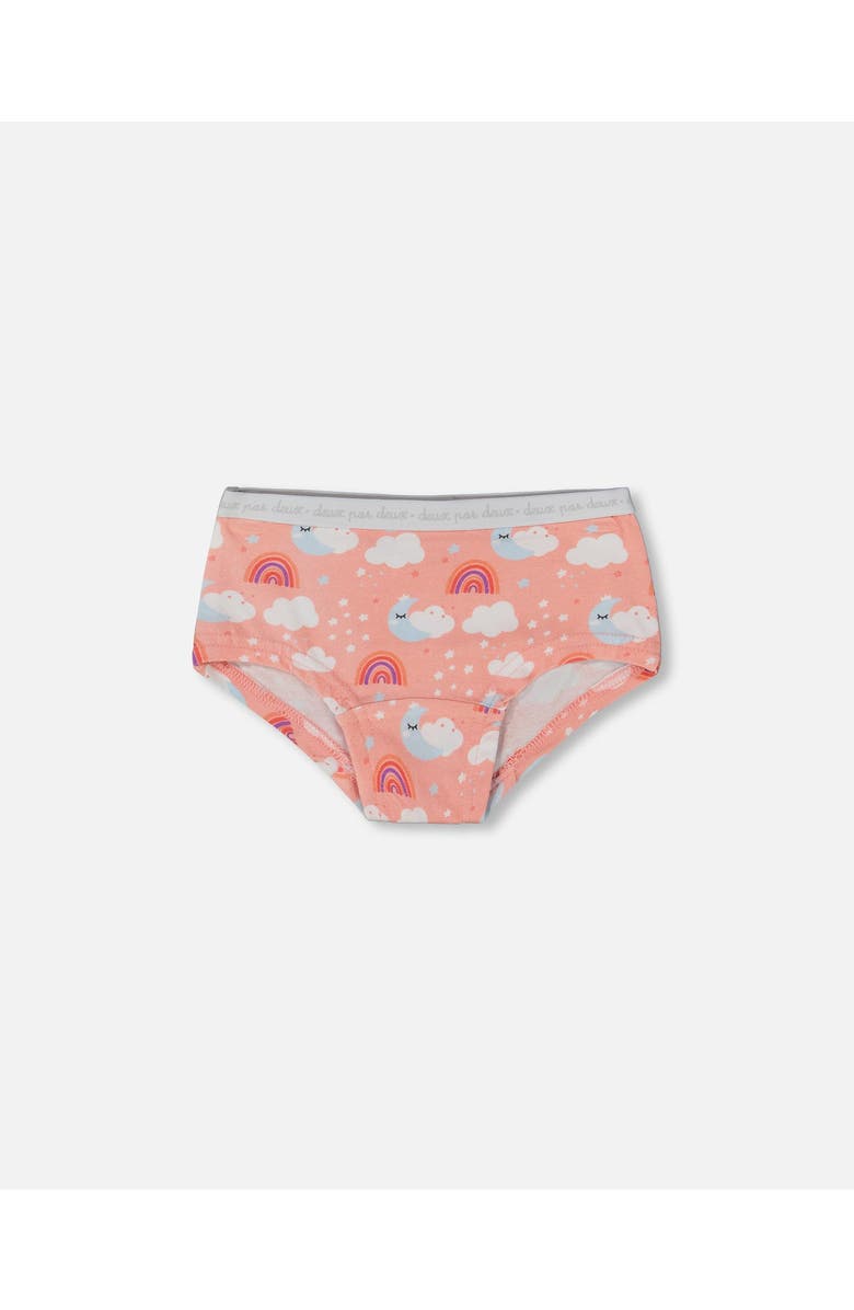 Deux par Deux Girl's Printed Organic Cotton Boyshort Panty Rainbow On Light Coral, Main, color, Rainbow On Light Coral