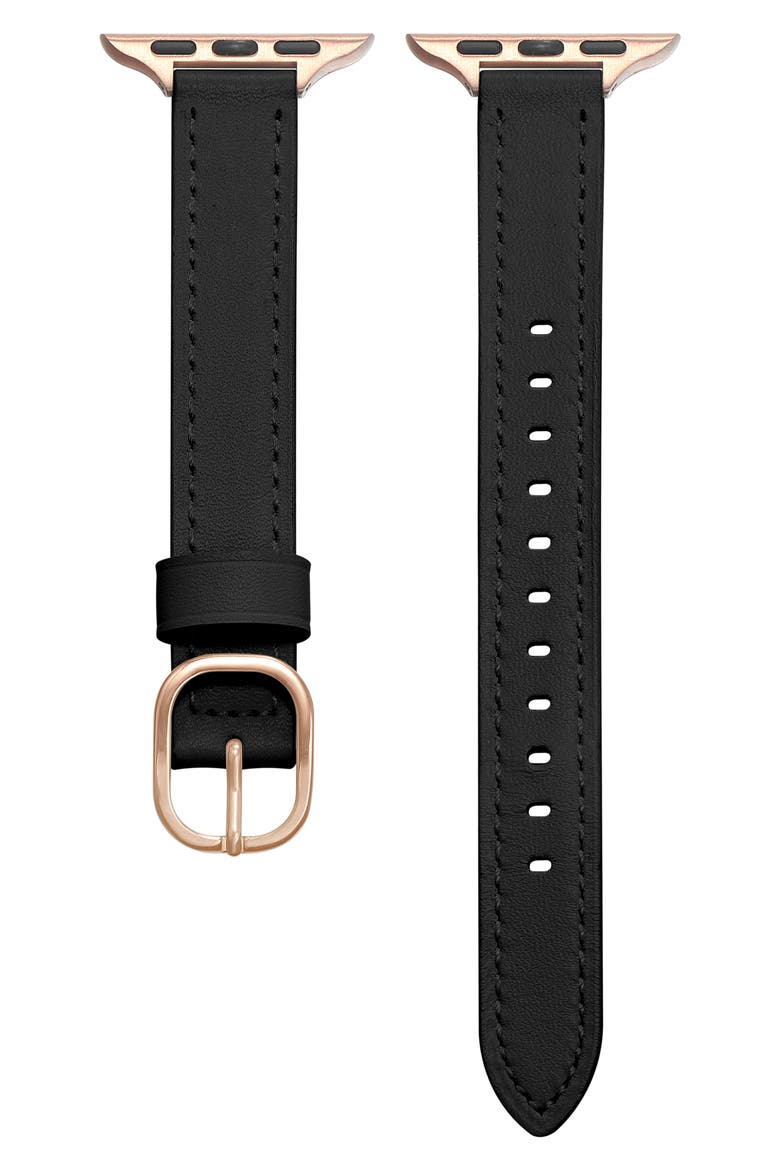 Carmen Skinny Leather Apple Watch® Watchband, Main, color, BLACK