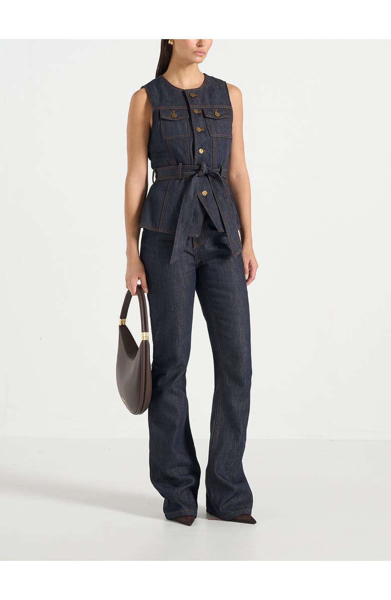 Manière De Voir Darcy Denim Crew Neck Waistcoat, Alternate, color, Polished Indigo