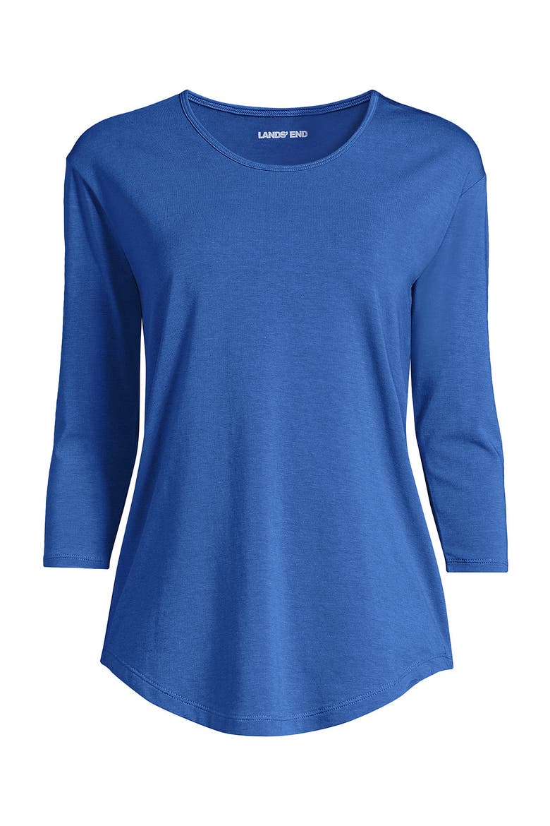 Petite 3/4 Sleeve Lightweight Jersey Shirttail Tee, Alternate, color, Muted Cobalt Blue