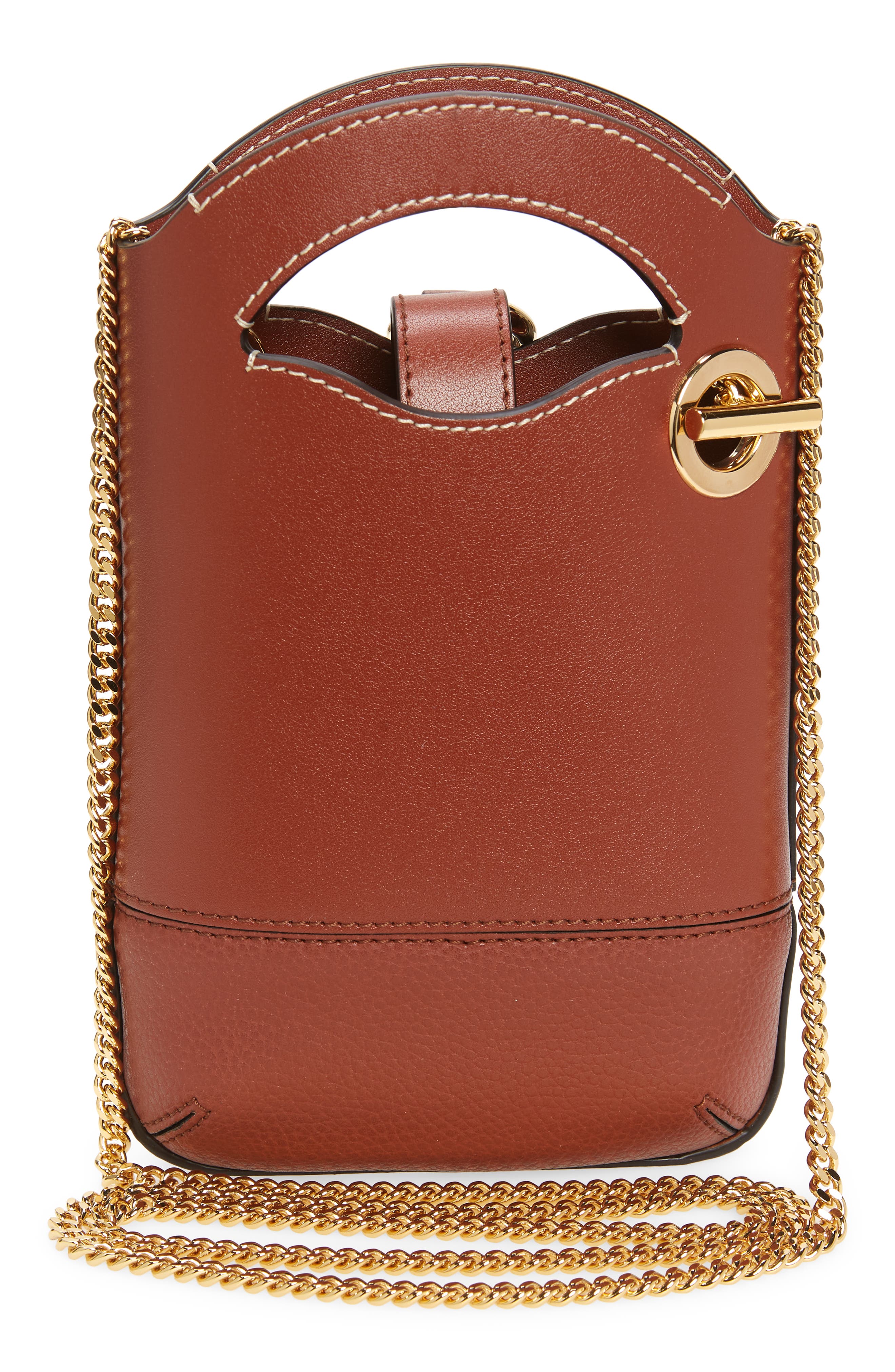 Chloè Walden Leather Phone Pouch, Alternate, color, SEPIA BROWN