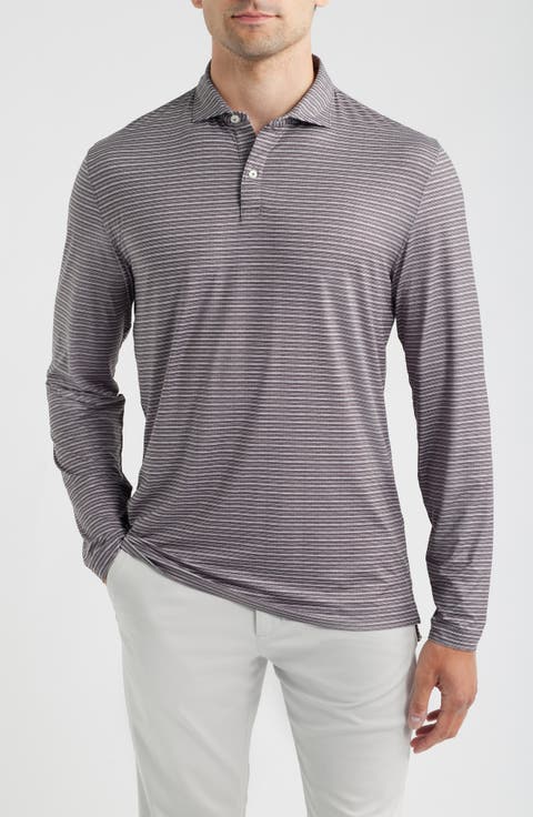 Printed Track Stripe Long Sleeve Performance Polo