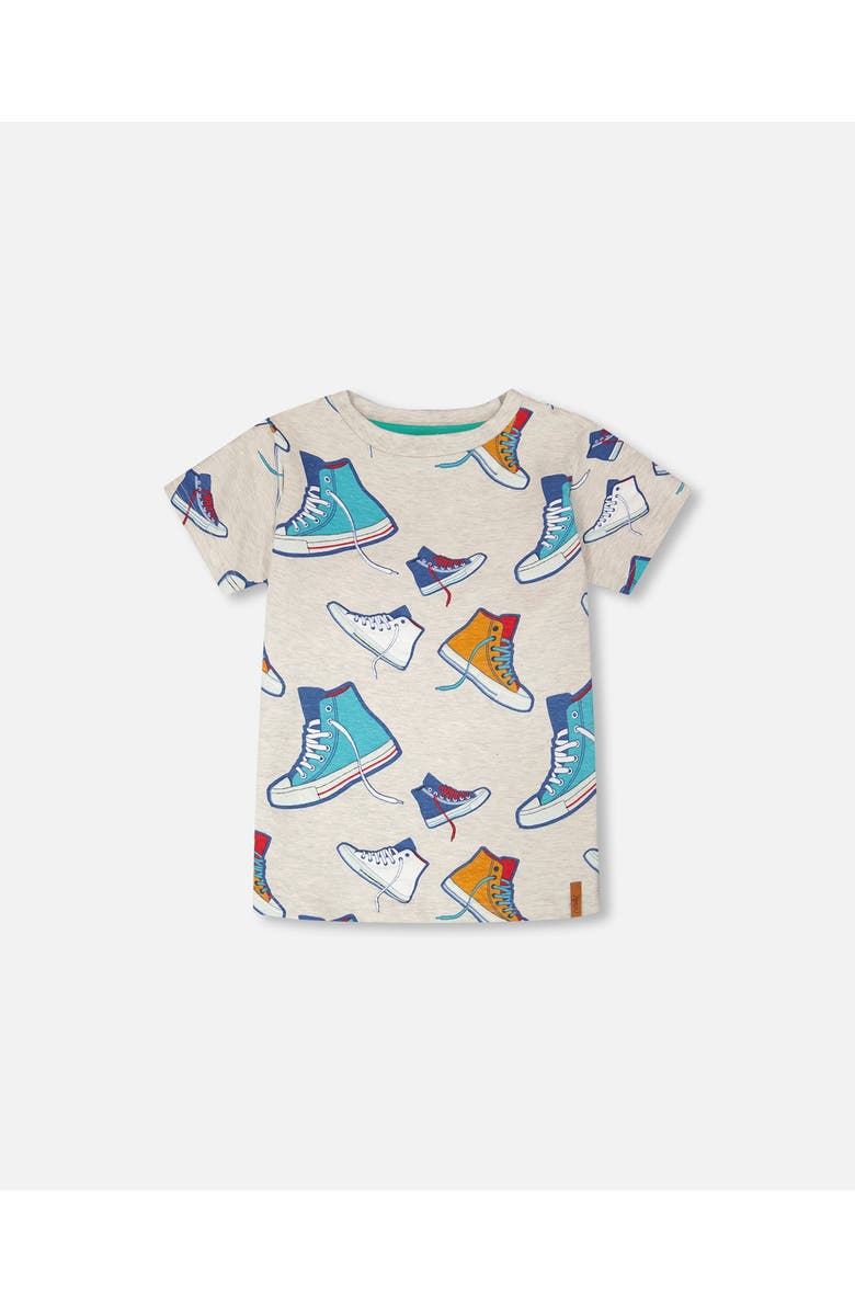 Deux par Deux Organic Cotton Jersey Shoes T-Shirt, Main, color, Grey Mix Printed Shoes