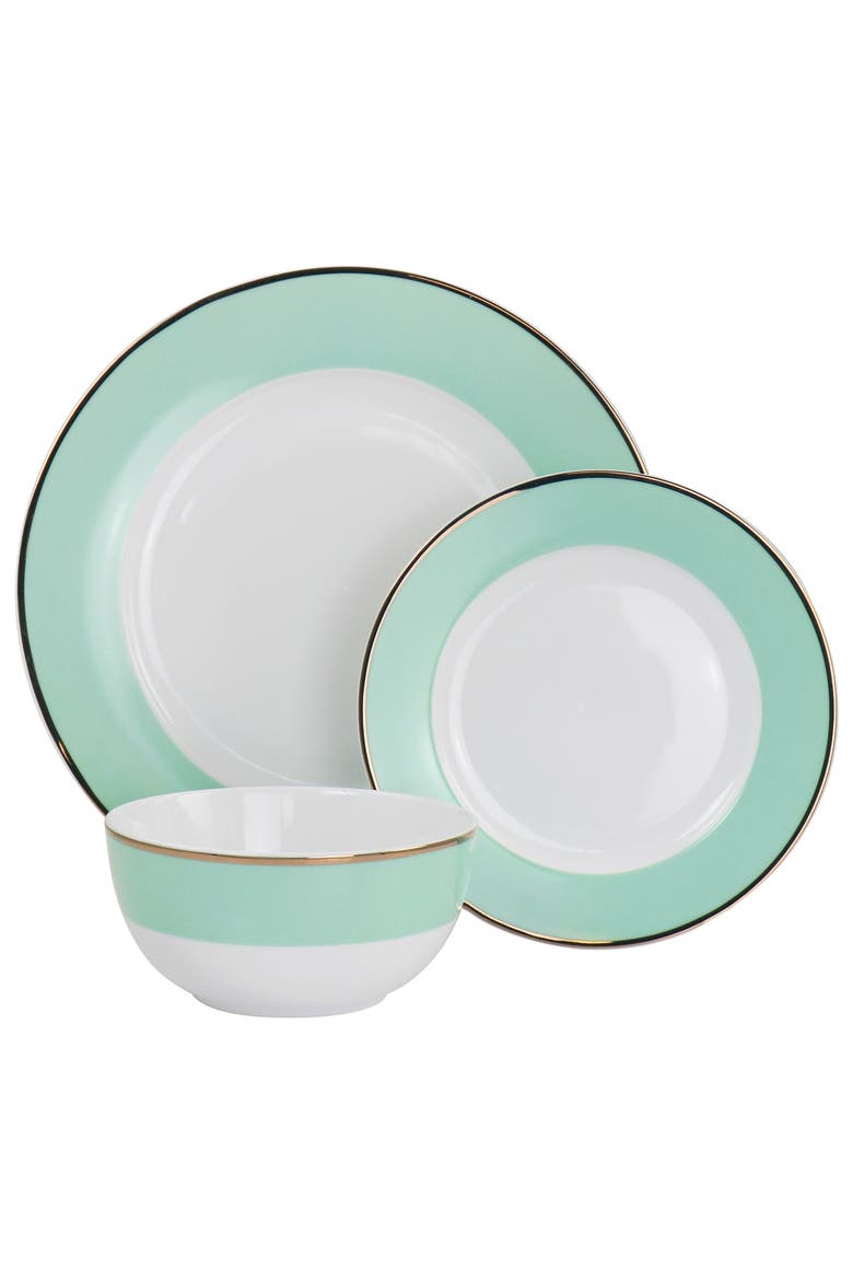 Gold Rimmed 12 piece Fine Ceramic Dinnerware Set, Alternate, color, Mint