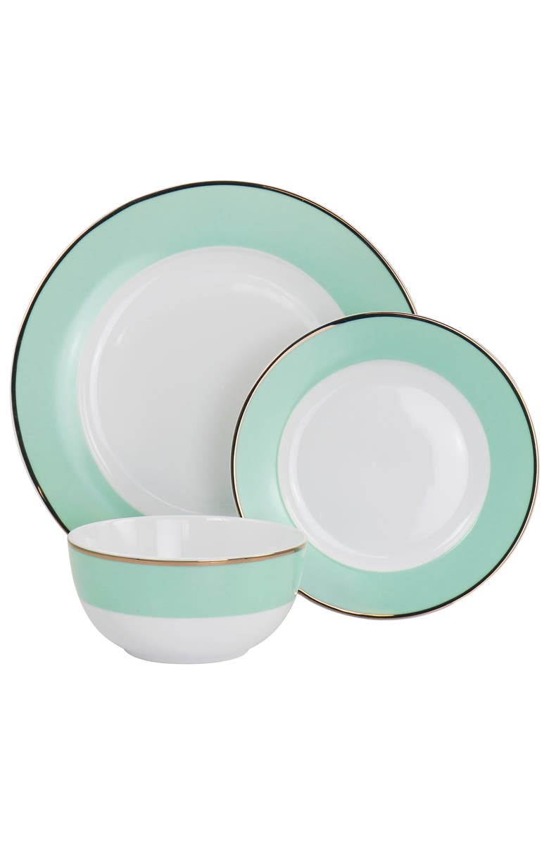 MARTHA STEWART Gold Rimmed 12 piece Fine Ceramic Dinnerware Set, Alternate, color, Mint