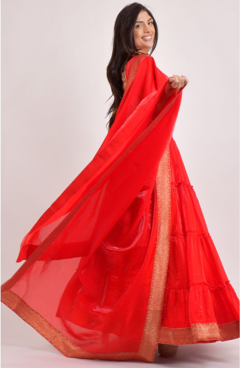RAAS Cherrie Shimmer Tiered Lehenga Choli, Alternate, color, Red