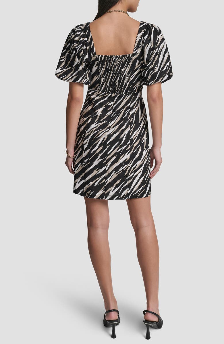 DKNY Zebra Print Puff Sleeve Minidress, Alternate, color, Concrete Animal