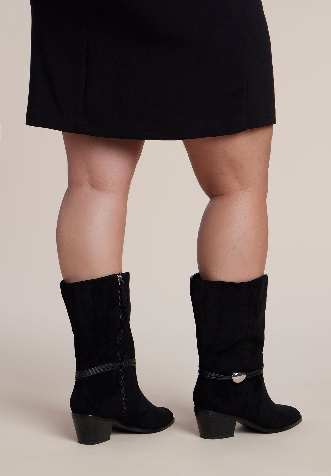 Faux Suede Western Bootie, Alternate, color, BLACK