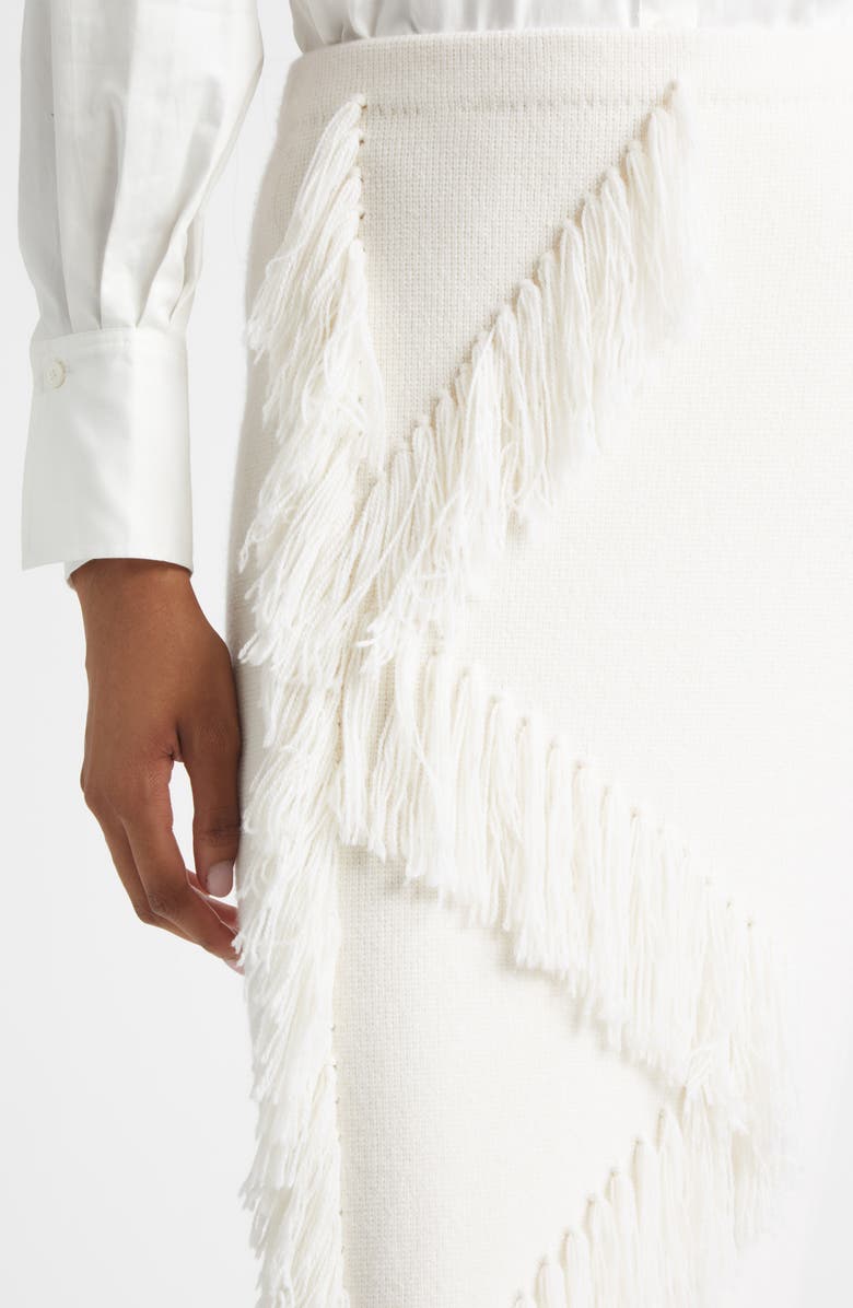 Derek Lam 10 Crosby Hestia Fringe Wool Blend Sweater Skirt, Alternate, color, Snow White