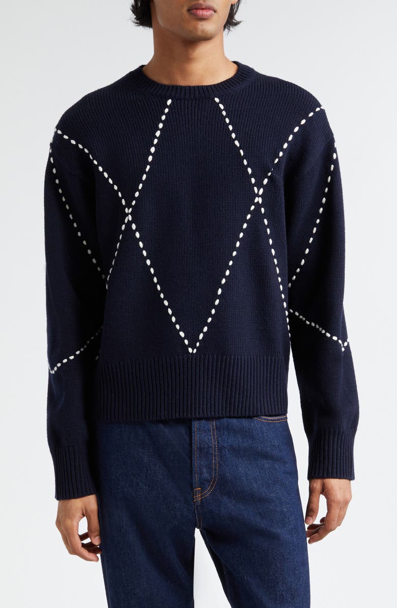 KENZO Sashiko Stitch Wool Blend Crewneck Sweater, Main, color,