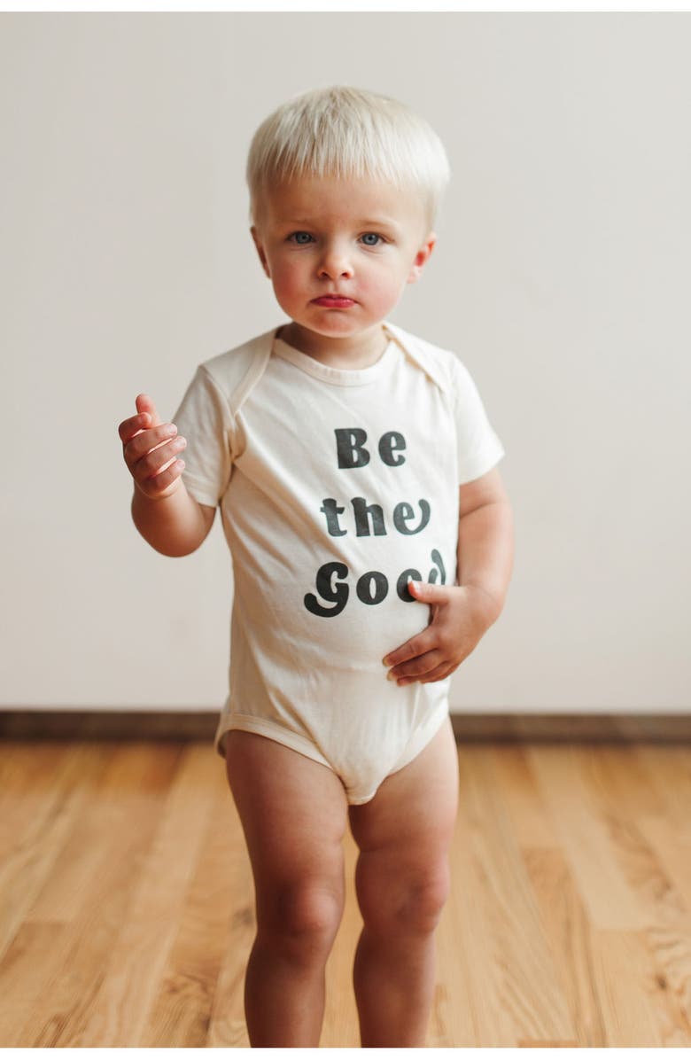 POLISHED PRINTS Be The Good Organic Cotton Bodysuit, Alternate, color, Natural