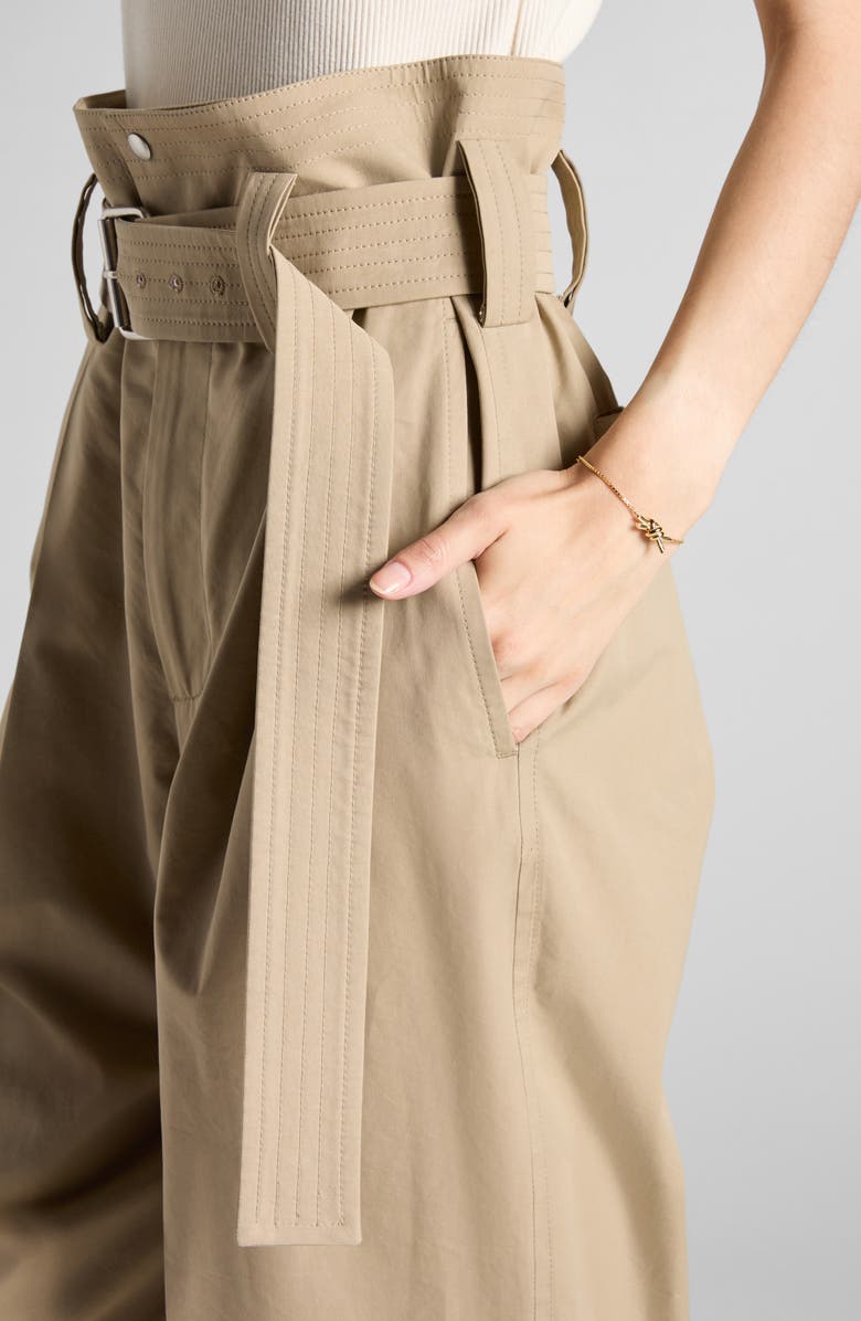 Bottega Veneta Belted Paperbag Waist Compact Cotton Pants, Alternate, color, 