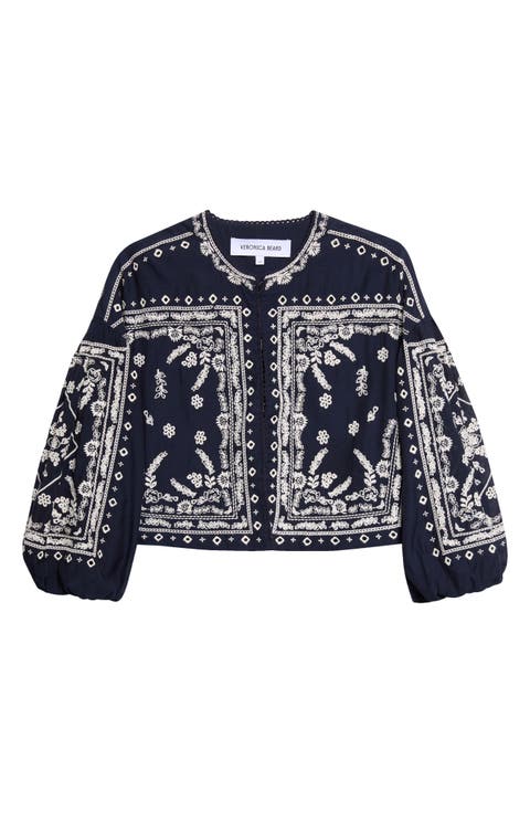 Drake Embroidered Bandana Print Cotton Blend Jacket