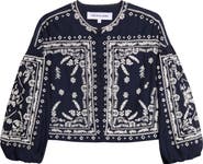 Veronica Beard Drake Embroidered Bandana Print Cotton Blend Jacket