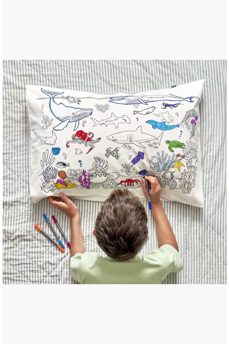 Color Your Own Pillowcase Under the Sea, Alternate, color, White With Black Outlines