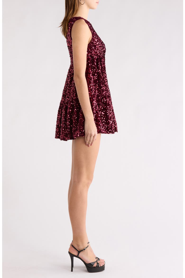 Sequin Tiered Minidress, Alternate, color, BURGUNDY